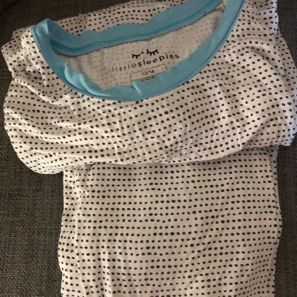 Little Sleepies White Dot Print Top with Light Blue Trim